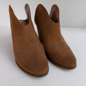 The Heeled Mule in Cognac Suede with Wood Stacked Heel Size 9